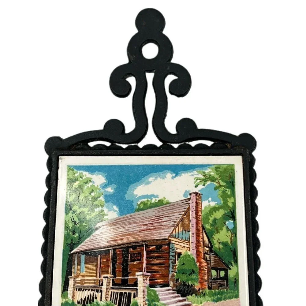 Vintage Cast Iron & Ceramic Trivet Kitchen 
